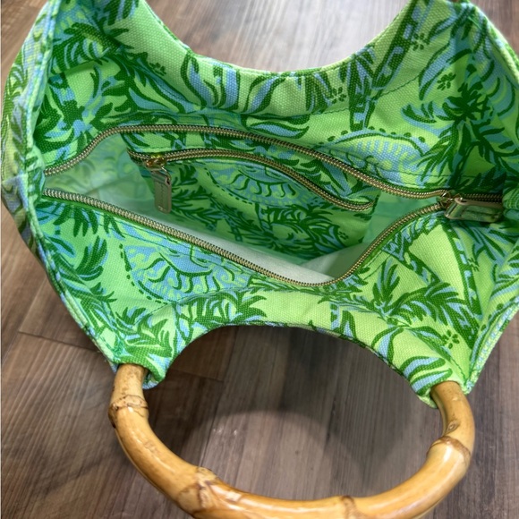 Lilly Pulitzer Bamboo Tote Handbag Cool Mint, Catching Rays Pattern, NEW no tags - Picture 13 of 15